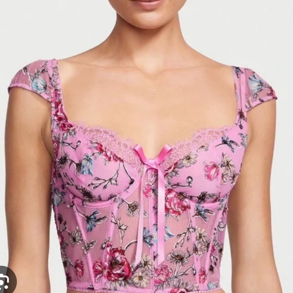 VS Floral Pink Lace Corset Top
